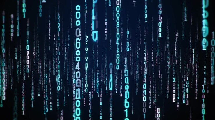 Digital Binary Code Streaming Down on Dark Background