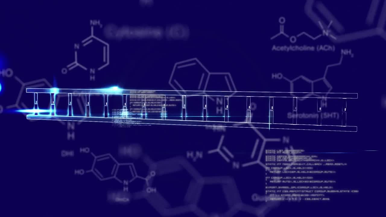 데이터 처리 위에서 회전하는 dna 가닥의 애니메이션