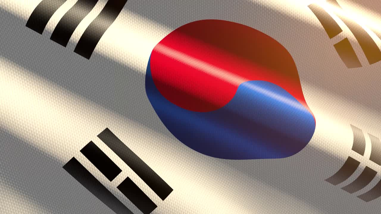 60fps 밝은 반이는 벨 대한민국 (남한) 발은 파란색, 빨간색, 색 파동 배경, 3d uhd 4k 원활한 loopable 애니메이션