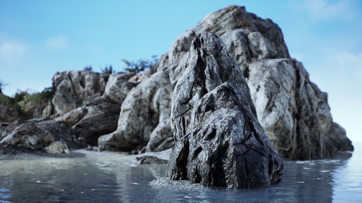 Klippefyldt tropisk ø i havet