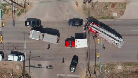 aerial view of a car accident with emergency responders