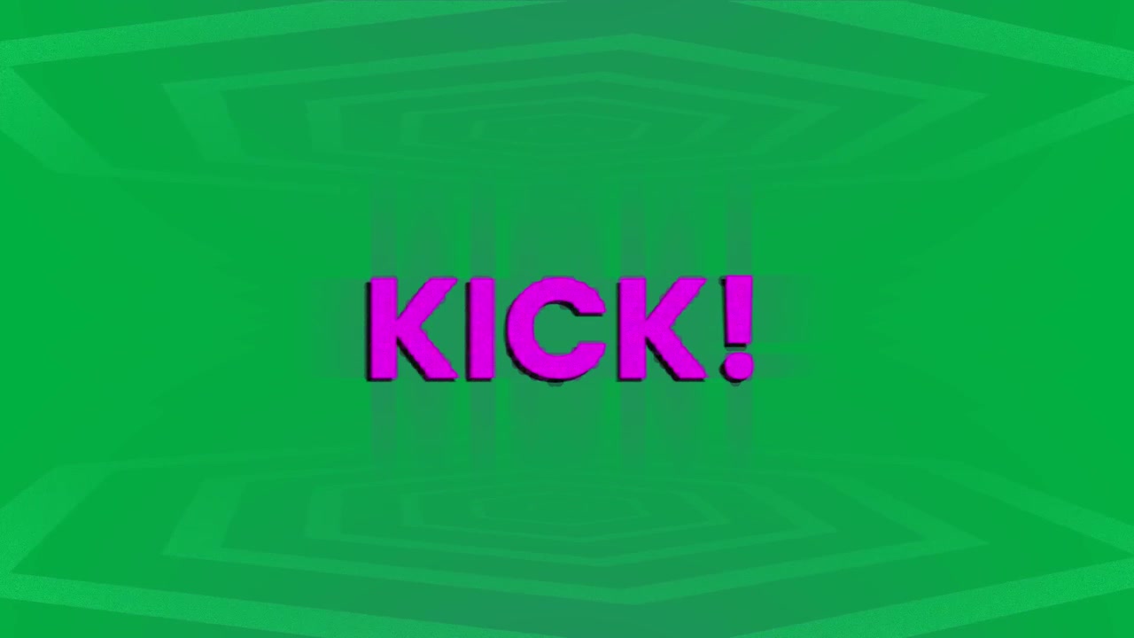 Animation av lila text 'kick' på vit bakgrund