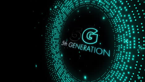 animación de texto de 5g de quinta generación sobre círculos verdes.