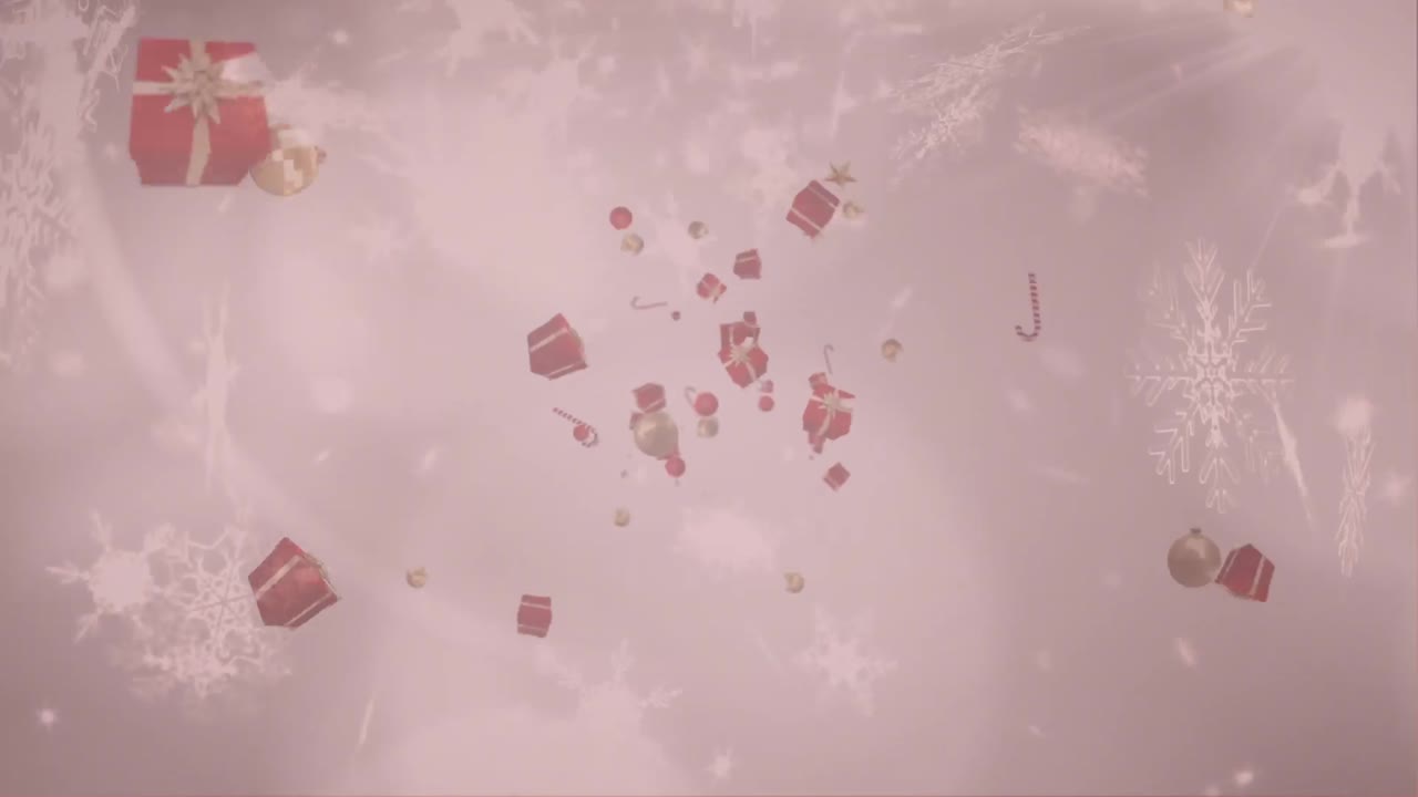 크리스마스 선물, 사탕 막대기 및 snowflakes에 대한 baubles 회색 배경에 떨어지는