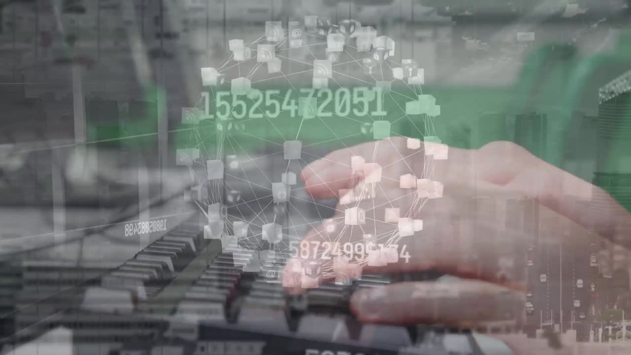 컴퓨터를 사용하여 백인 소년의 손을 통해 연결의 애니메이션