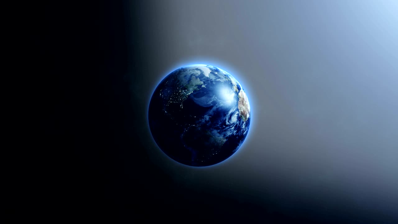 el bucle de rotación de la tierra con luces nocturnas de la ciudad