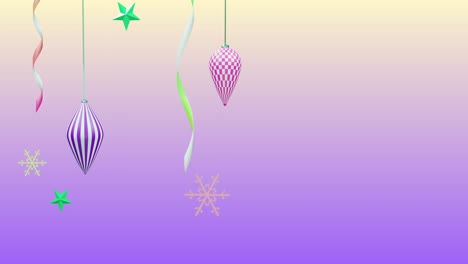 animación de año nuevo y decoraciones de navidad sobre fondo púrpura