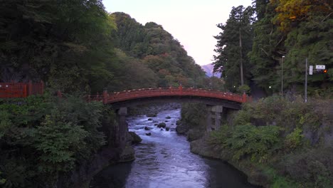 beautiful shinkyo bridge in nikko, japan during early morning hours - static shot