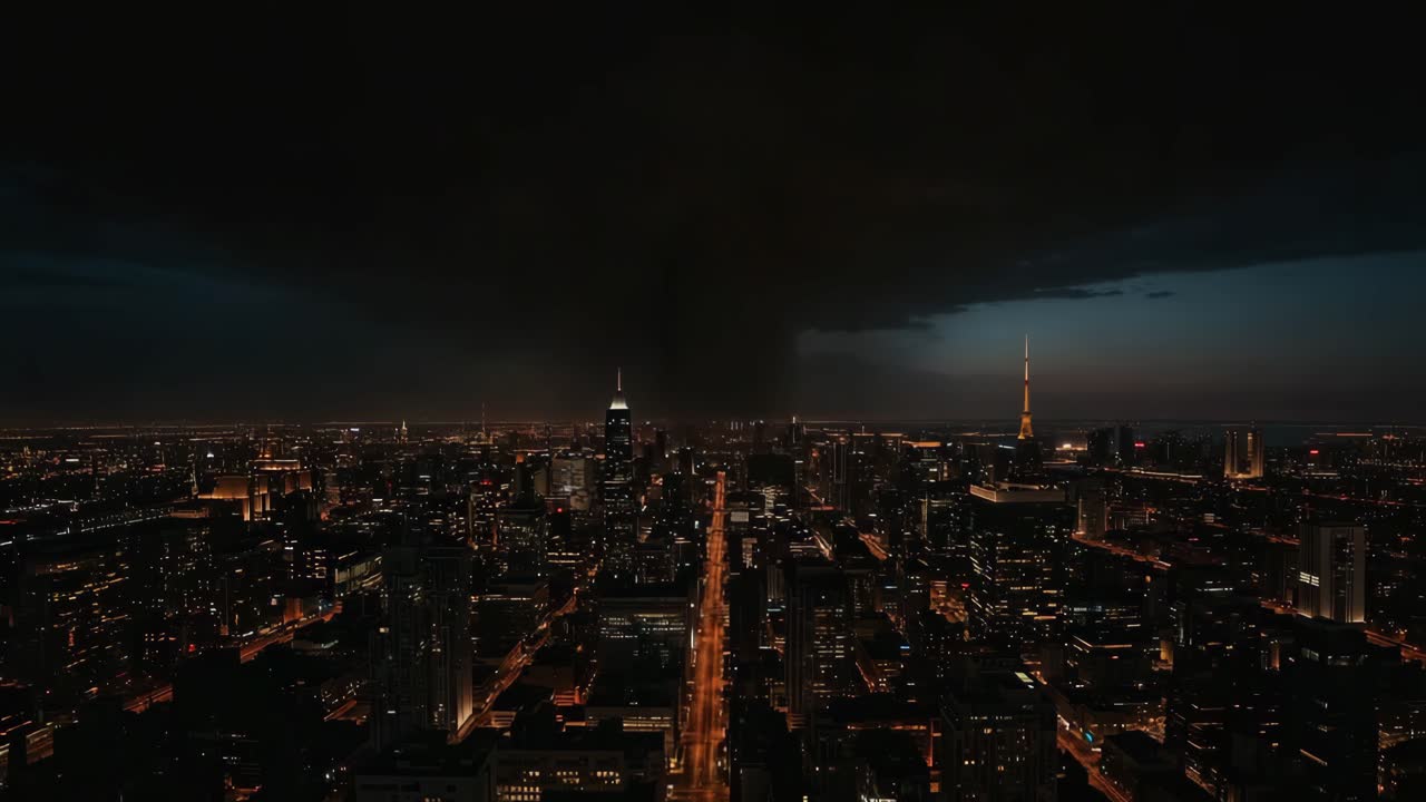 Cityscape with Lightning Storm