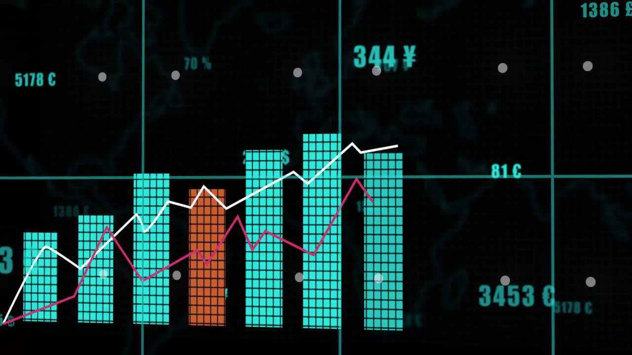 animación del procesamiento de datos financieros sobre un fondo negro