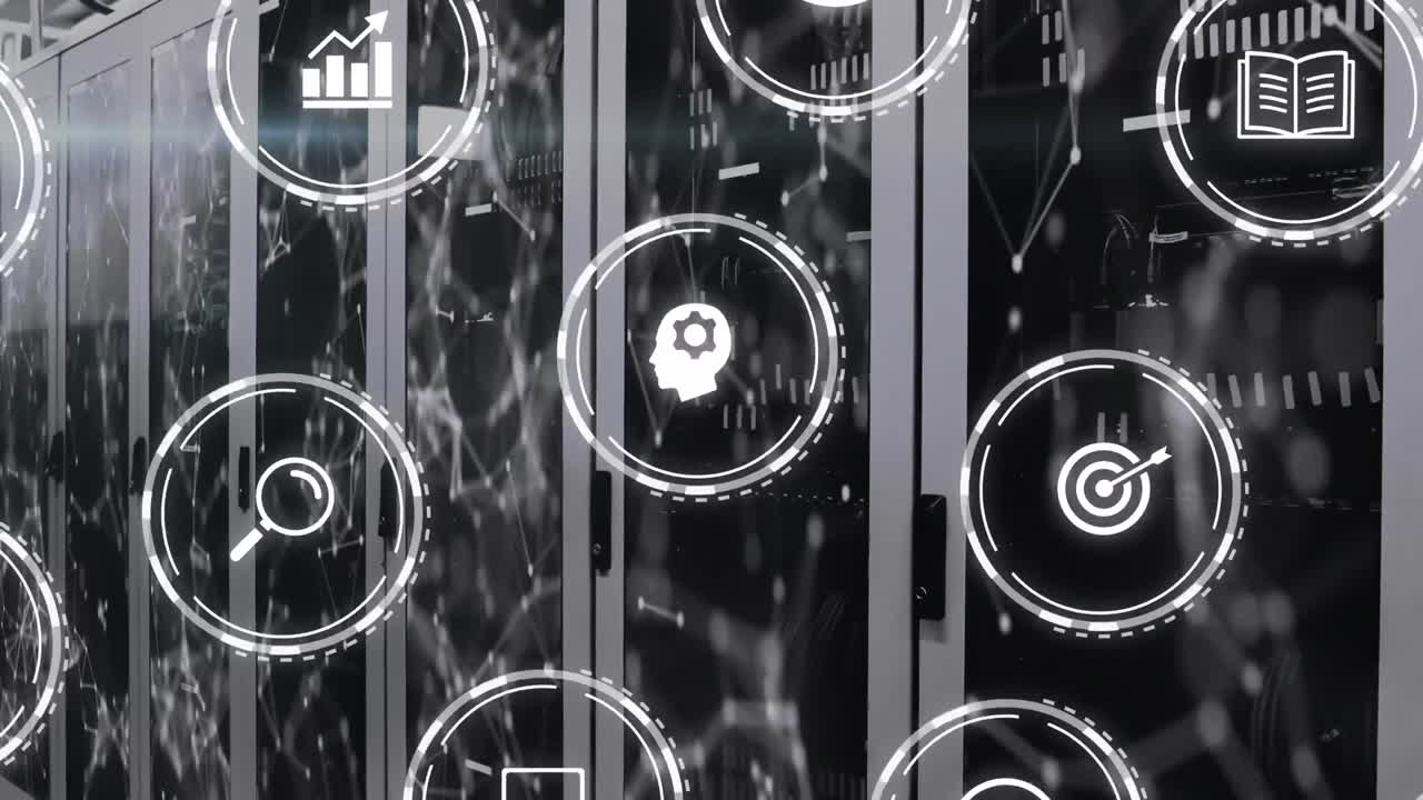 Animation of connections with icons over computer servers