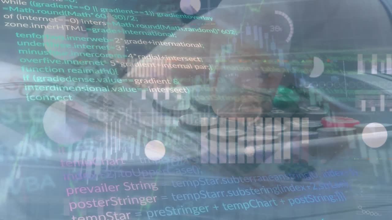 드 홀딩 결제 터미널 및 지폐를 통해 금융 데이터 처리의 애니메이션