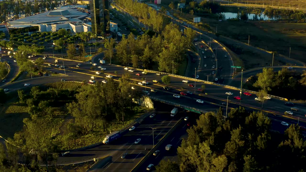 Drone flight around the junction at the Vallarta Avenue and the Periferico in Zapopan (Guadalajara), Jalisco, Mexico.