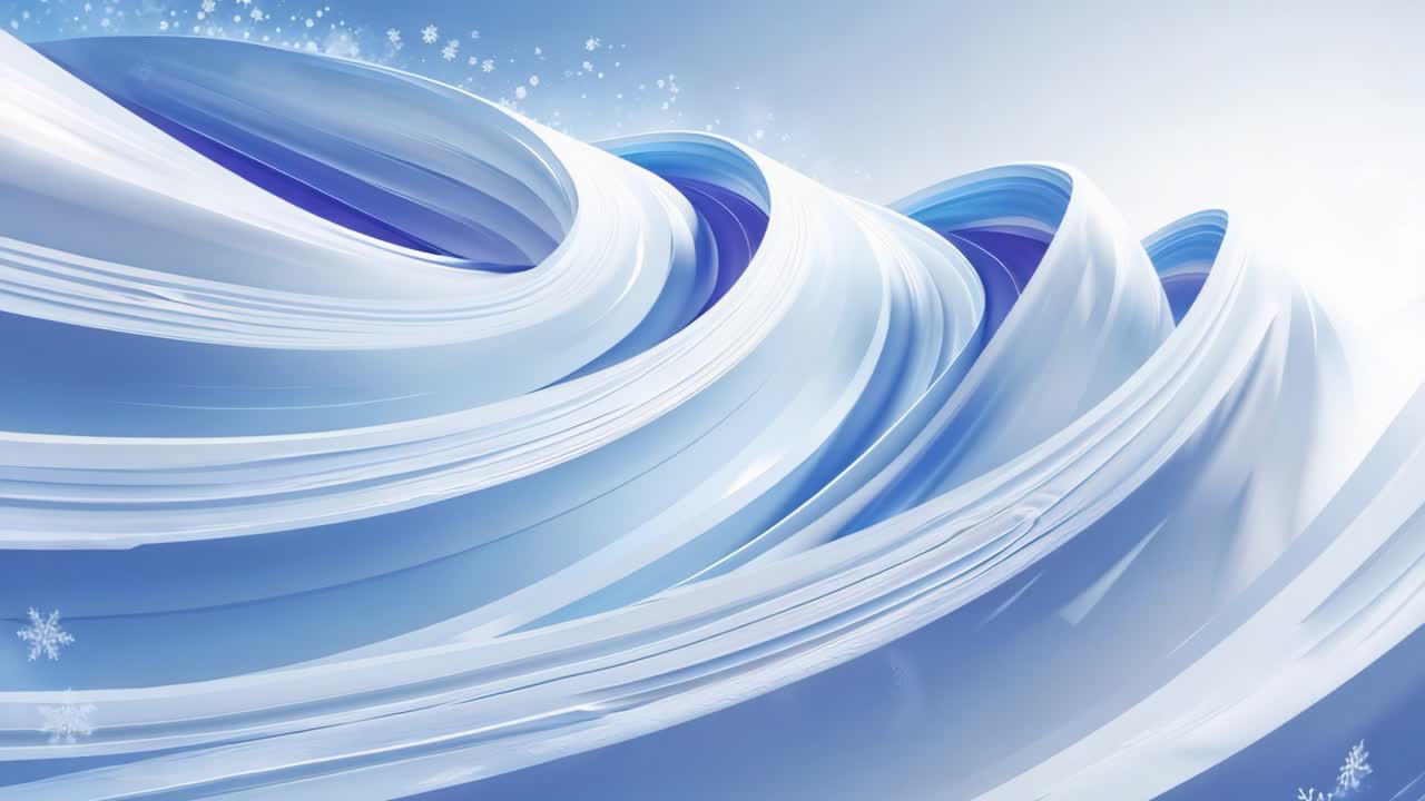 Abstract Blue and White Swirls with Snowflakes