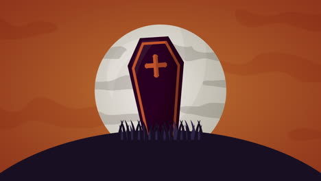 happy halloween celebration with tomb in cemetery animation