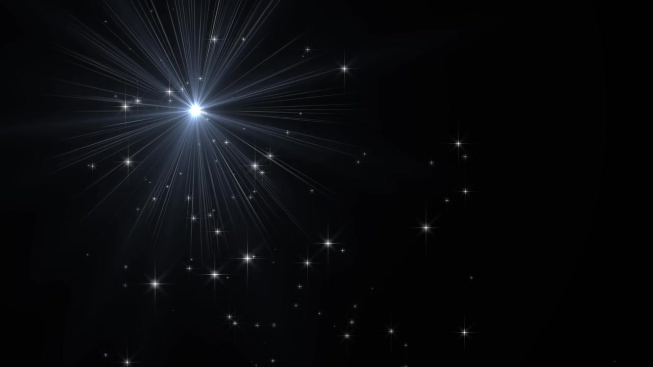 Magical Sparkling Stars and Light Rays on Dark Background
