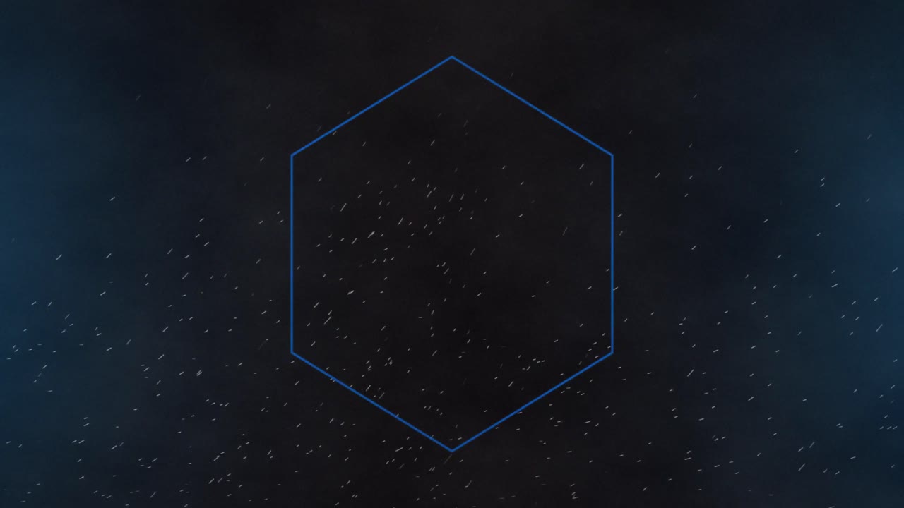 animación de hexágono de neón azul y luz blanca intermitente sobre un fondo oscuro