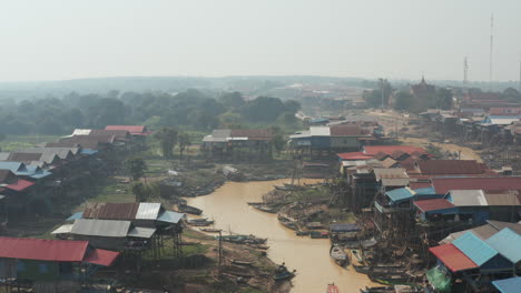 fly over village on stilts in cambodia