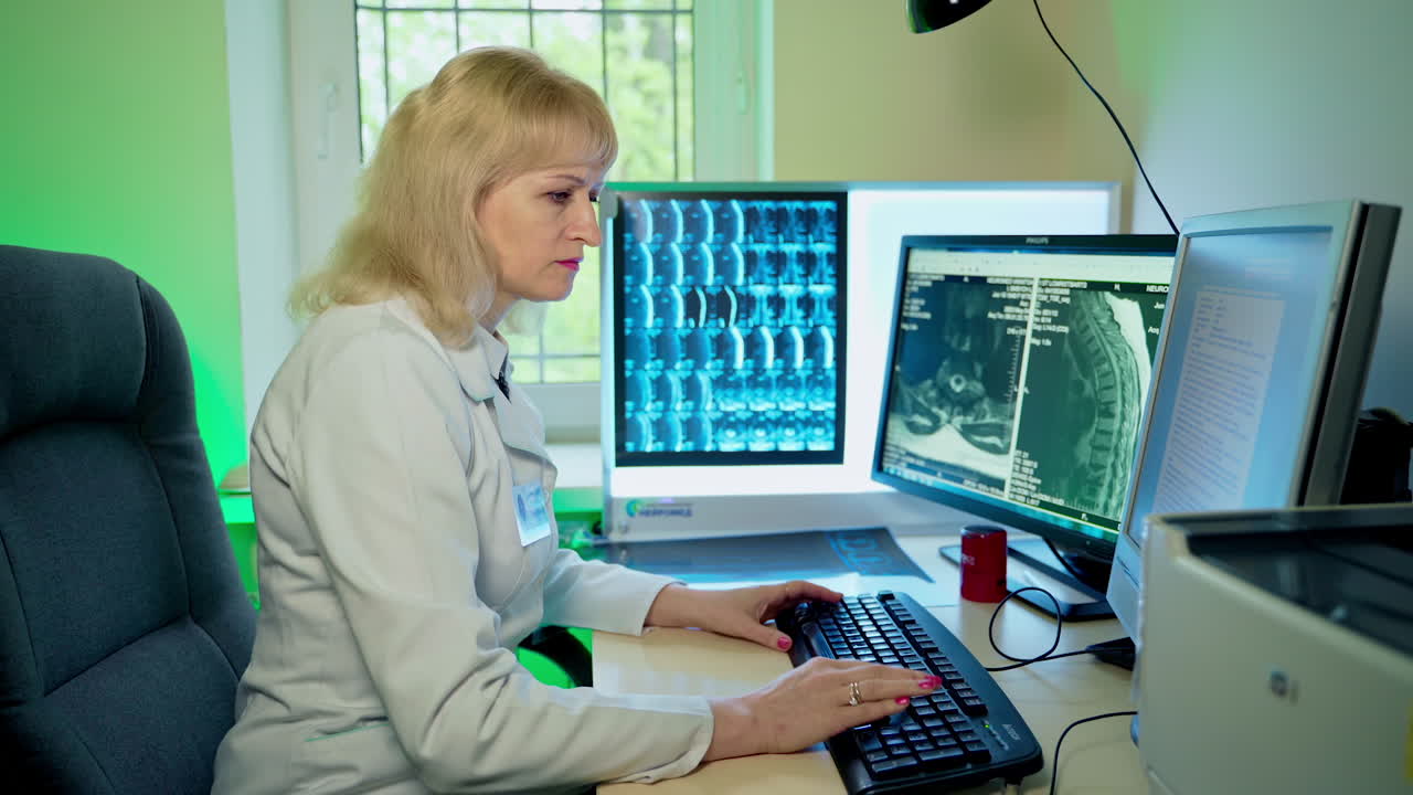 Modern Medical Research Laboratory. Portrait of female scientist working on computer