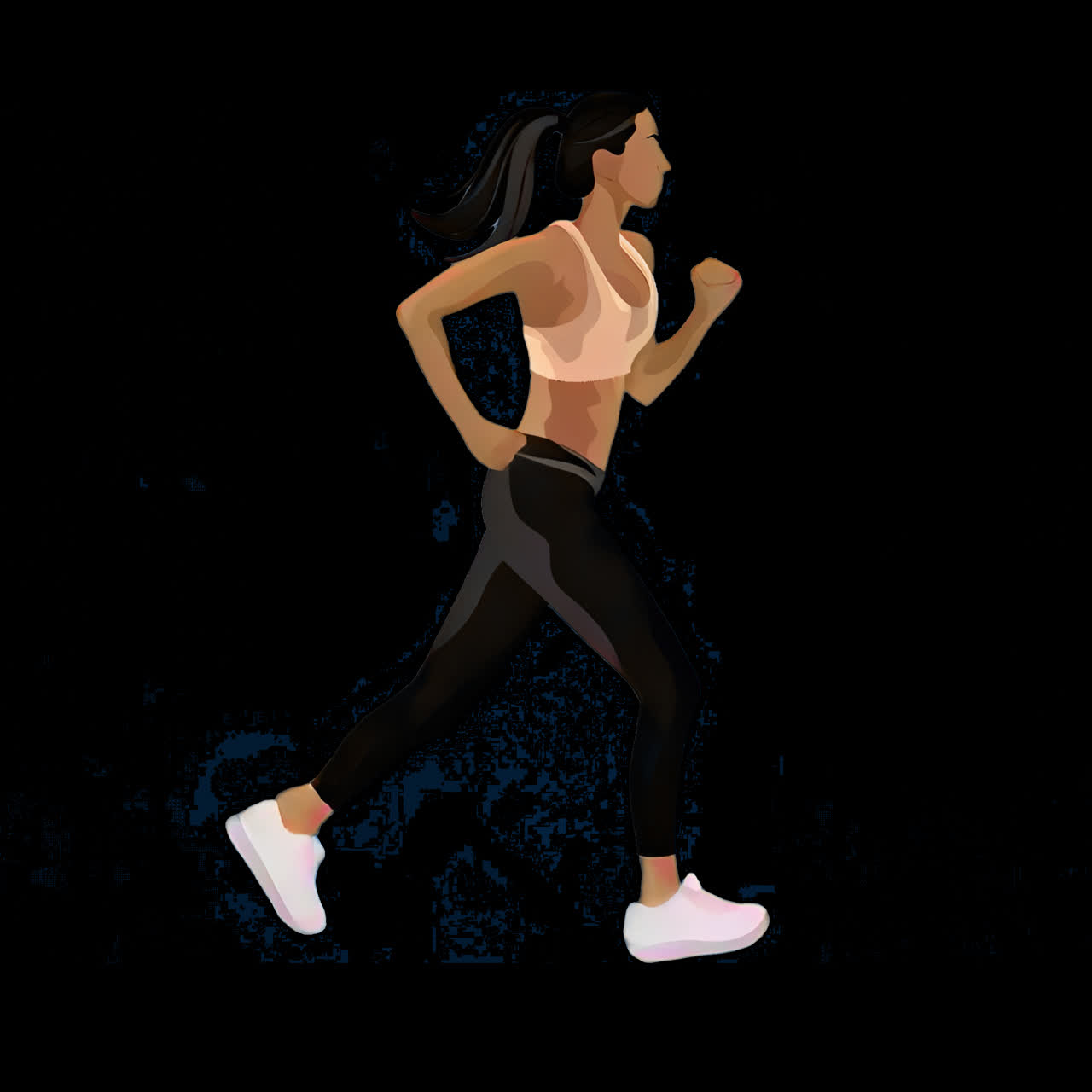Dynamic athletic female runner illustration animation isolated asset, transparent 4K video, alpha