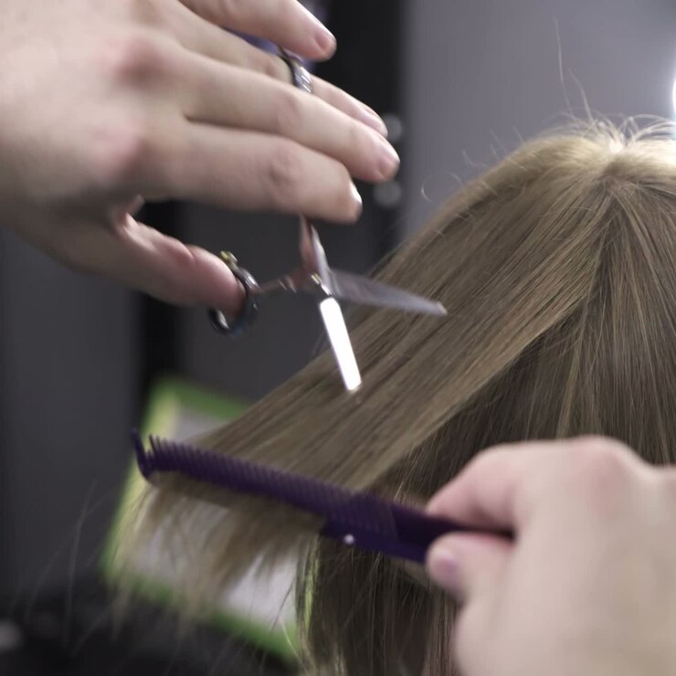 Parrucchiera che taglia i capelli della sua cliente
