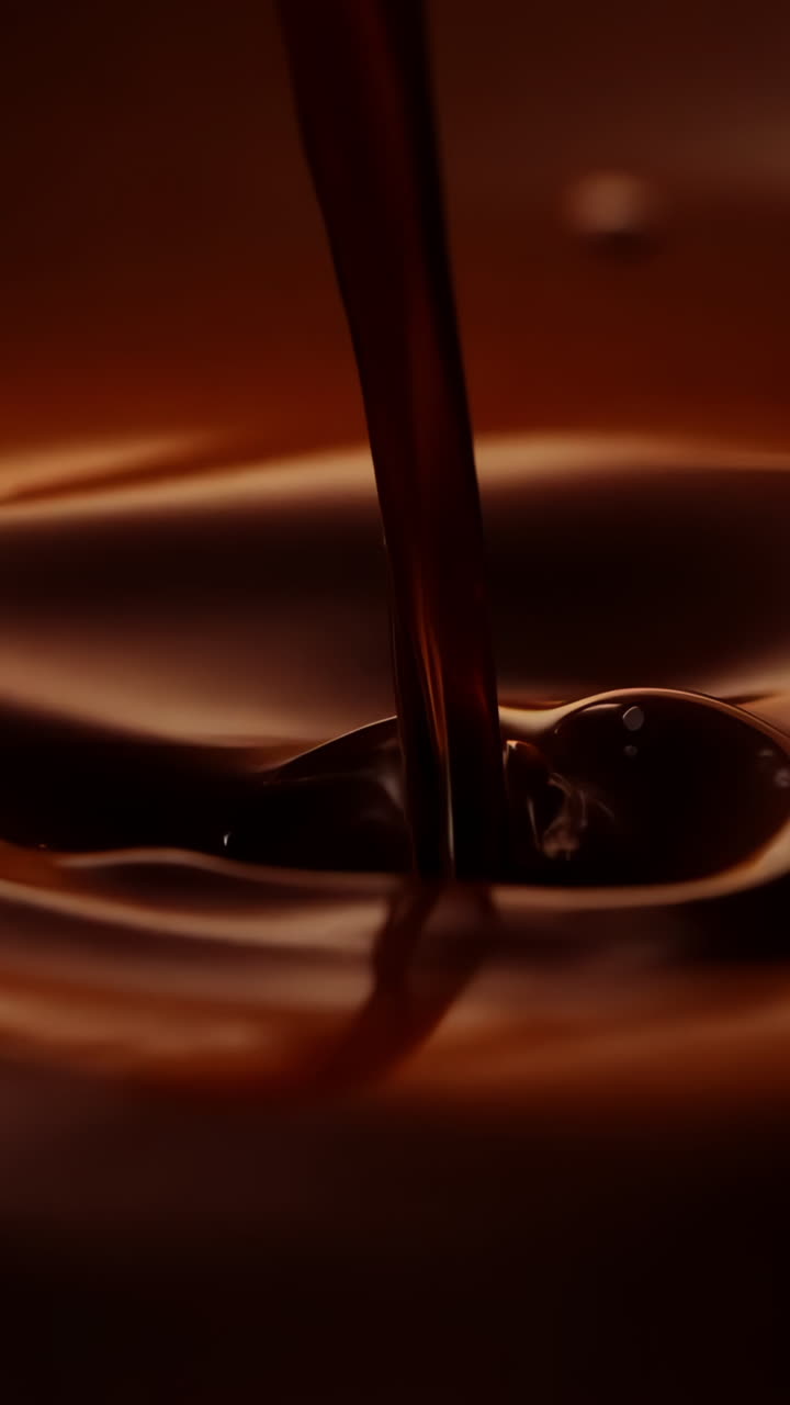A bowl of chocolate sauce with a lot of bubbles. The bubbles are in the middle of the sauce and are spread out