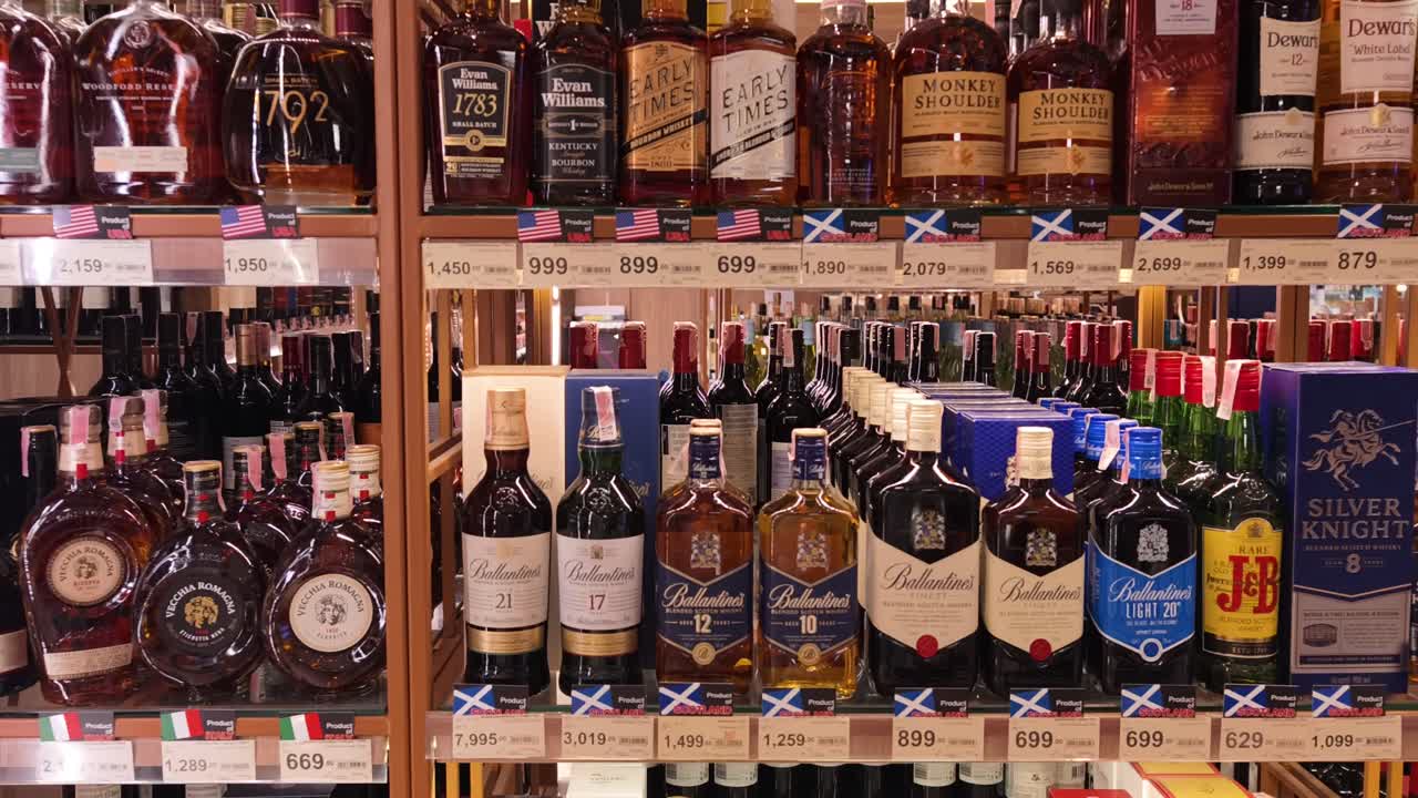 Liquor Store Shelves with Variety of Alcohol