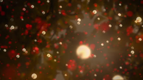 animation of yellow and red christmas flickering spots over tree in background