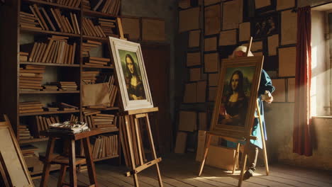 the mona lisa in an artist's studio