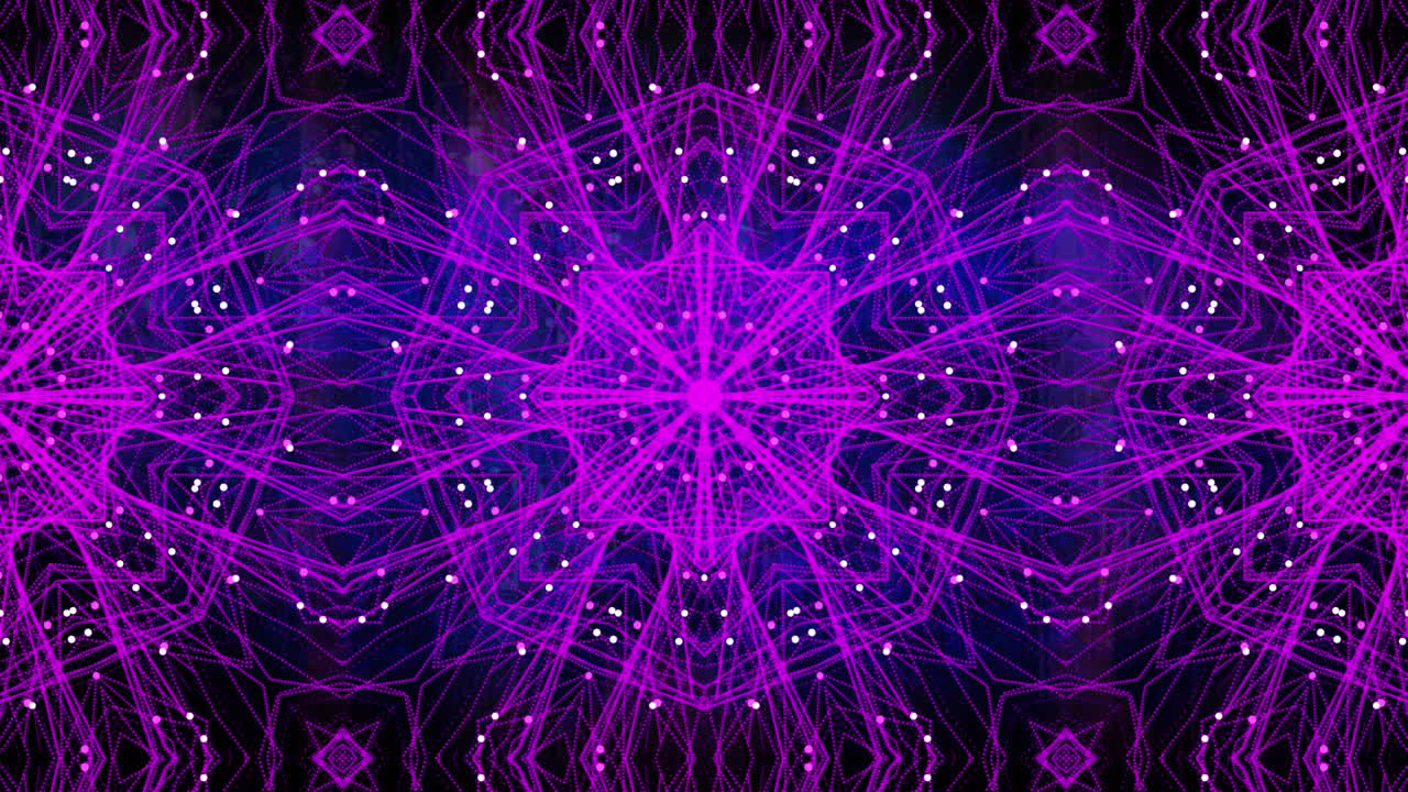 animación digital de formas caleidoscópicas púrpuras que se mueven en movimiento hipnótico contra un fondo azul