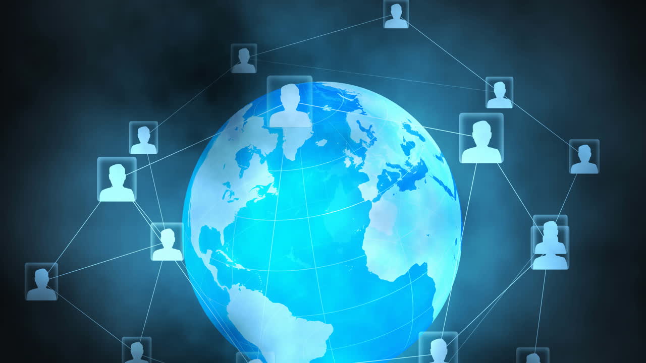 전 세계에 있는 아이콘과 연결된 네트워크의 애니메이션