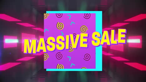 colorful geometric animation with massive sale text on vibrant neon background