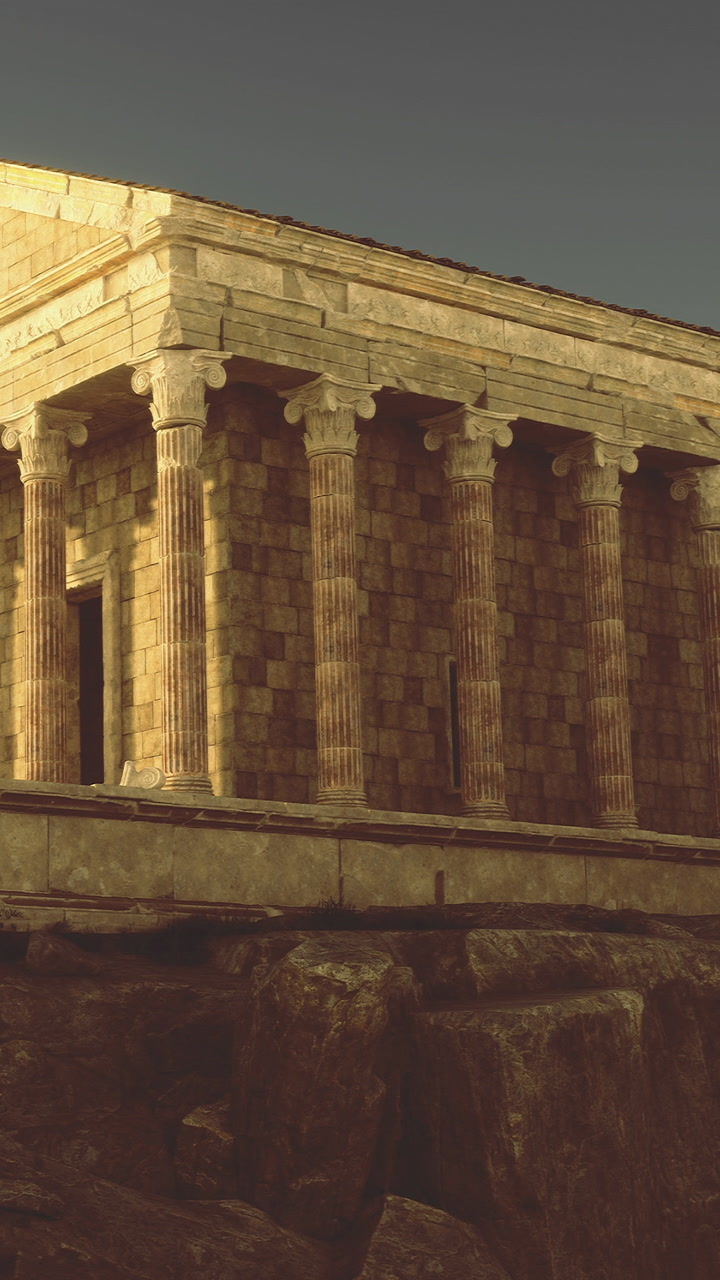 Ancient temple stands majestically against a twilight sky in serene beauty