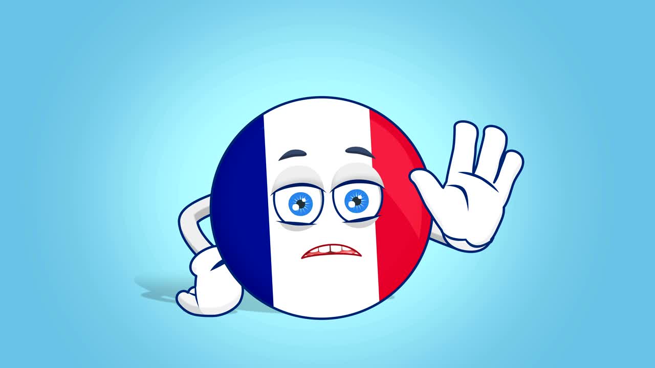 Icona a Cartone Animato Bandiera Francia: Gesto di Stop con Animazione Facciale e Maschera Alfa