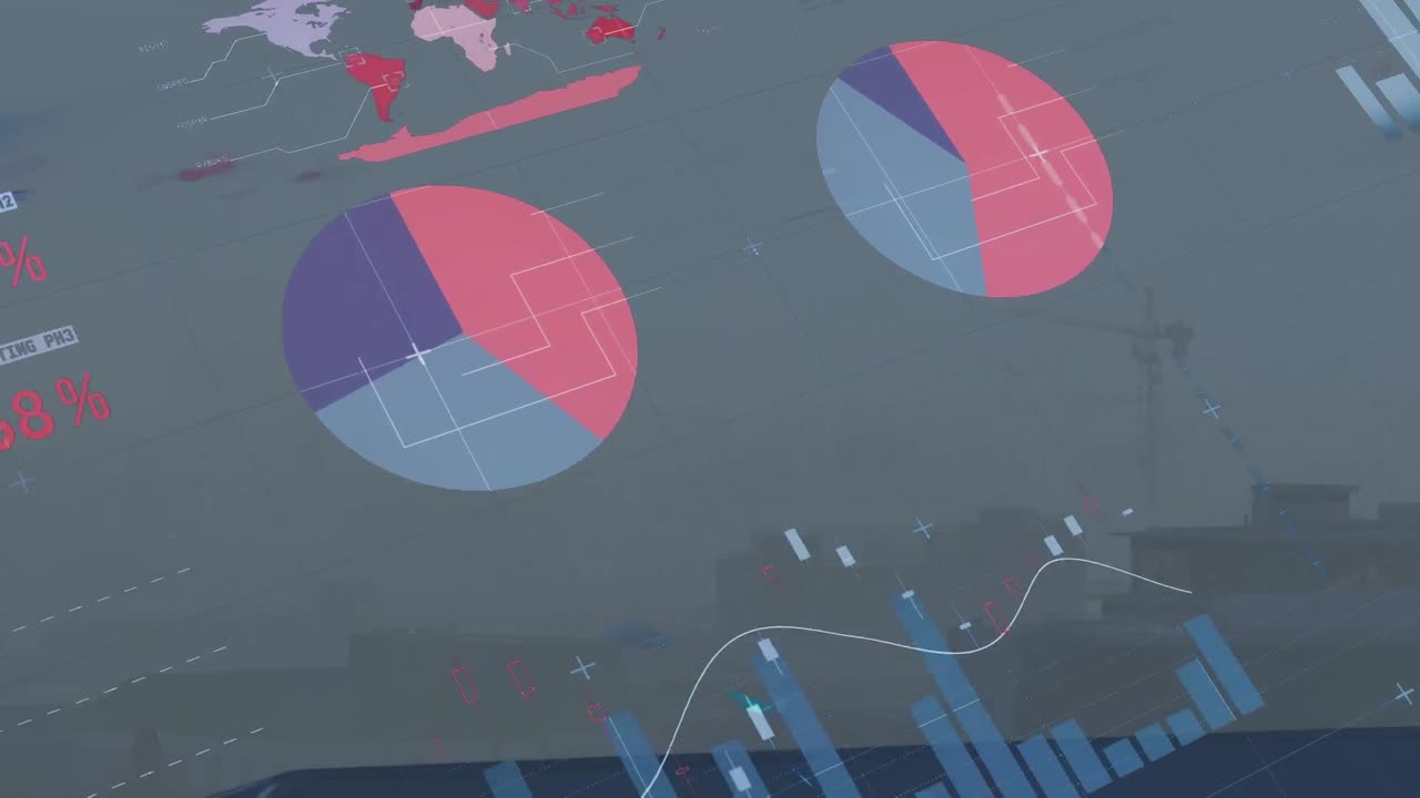 도시 풍경의 공중 전망에 대한 그리드 네트워크를 통해 통계 데이터 처리 애니메이션