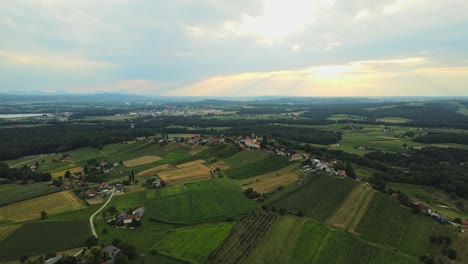 aerial drone 4k footage of village hum in prlekija during sunset