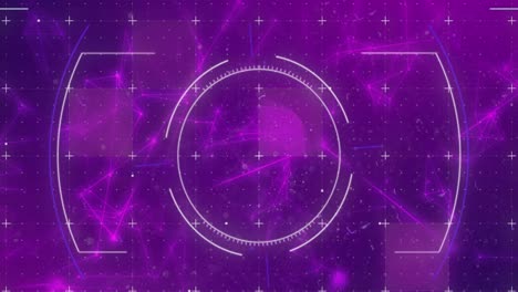 animation of scope scanning and network of connections on purple background