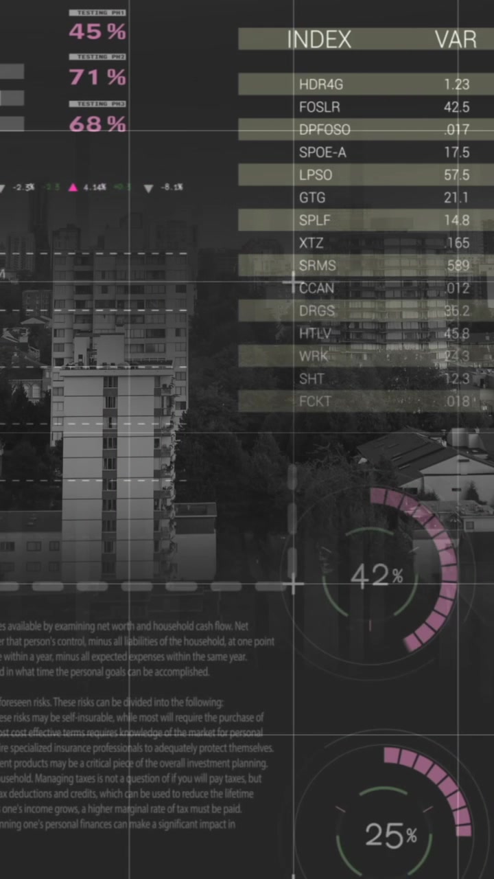 Financial data processing over grid network against cityscape in background