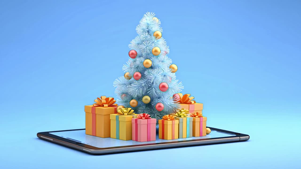 Christmas Tree and Gifts on a Tablet