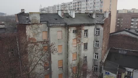 drone video of an abondoned apartment in warsaw