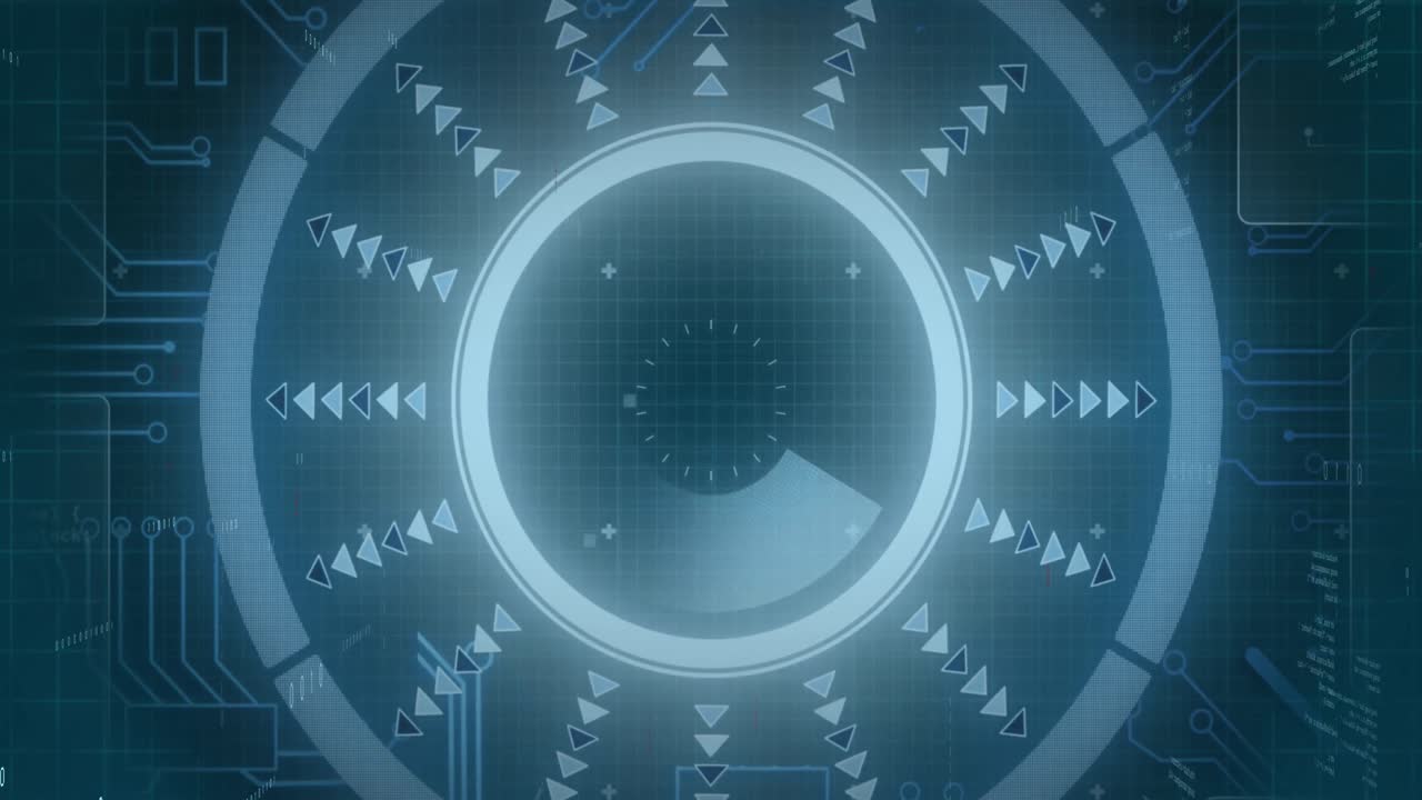 Animation of round scanner and microprocessor connections against blue background