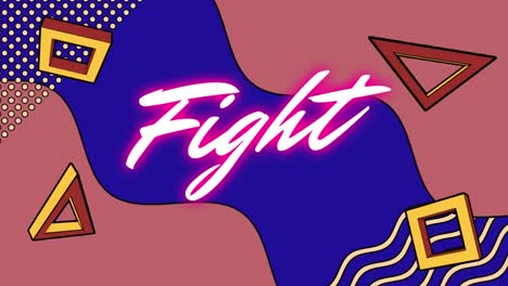 Animation-of-fight-and-rotating-triangles-and-squares-over-blue-and-pink-background