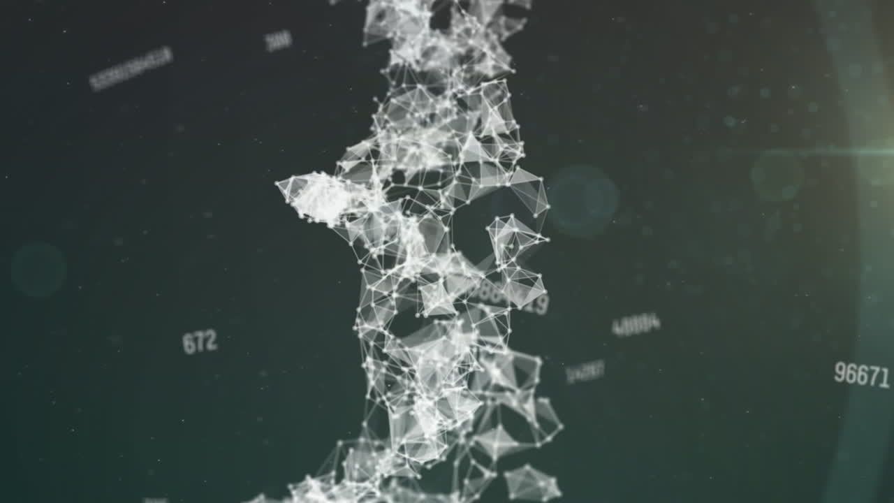 연결 네트워크와 녹색 배경에 대한 빛의 점에 대해 여러 번 변경되는 숫자