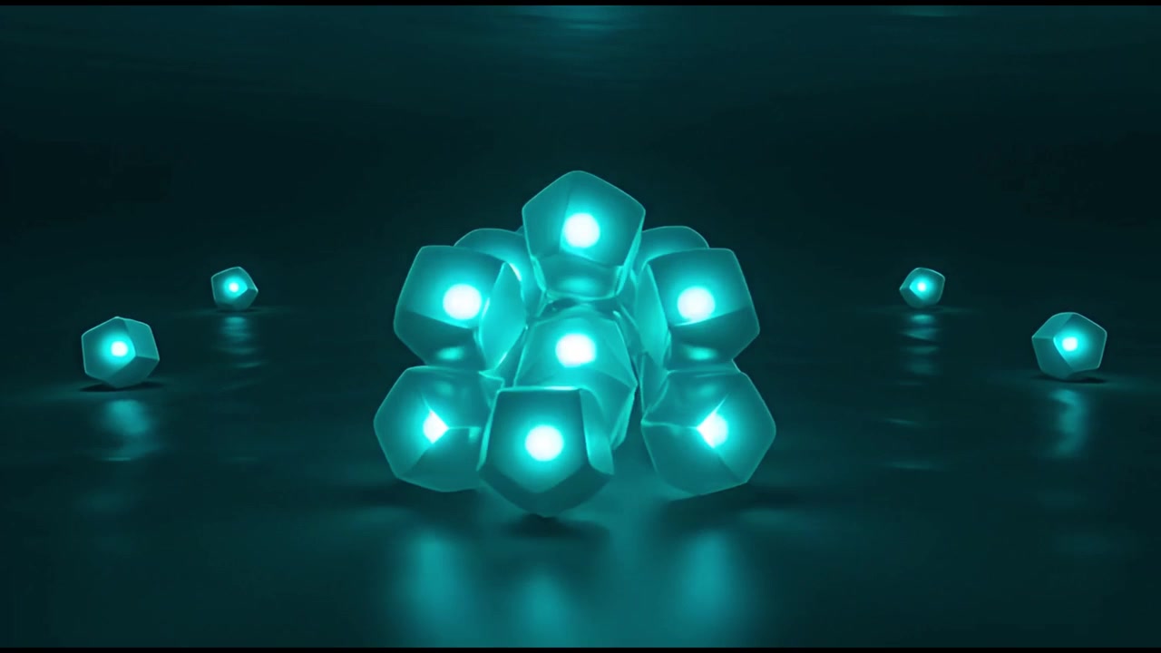 Glowing Geometric Spheres Assembling into a Central Cluster