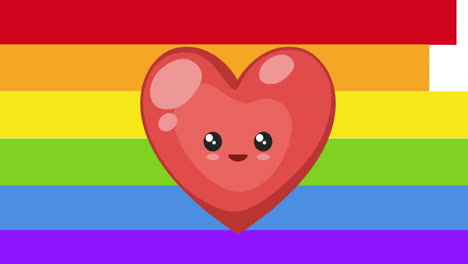 animación del corazón sobre las rayas del arco iris