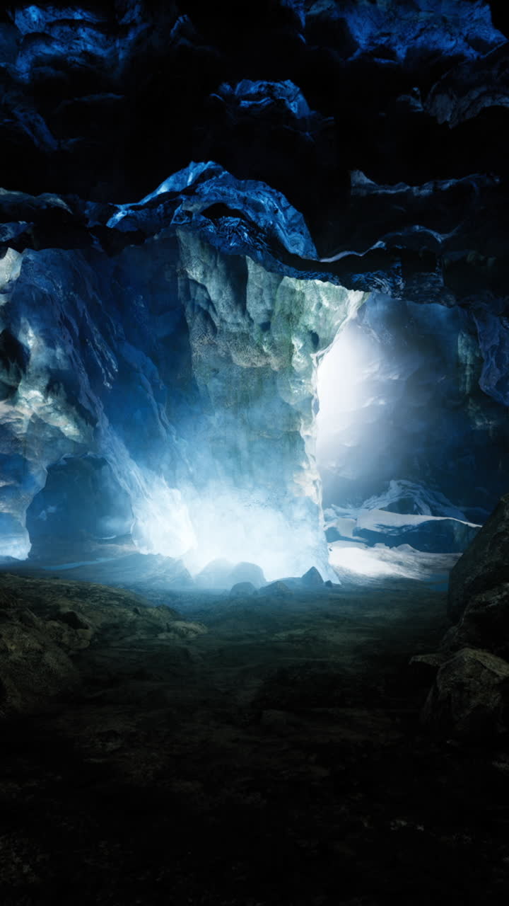 Glacial chamber radiating with icy glow and majestic formations