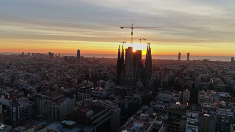 city of barcelona and sagrada familia church at sunrise