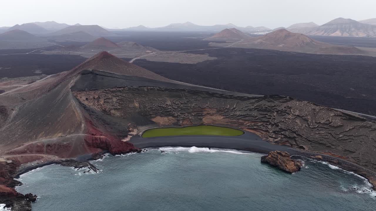 Aerial view of El Golfo, Lanzarote's unique volcanic coastal lagoon