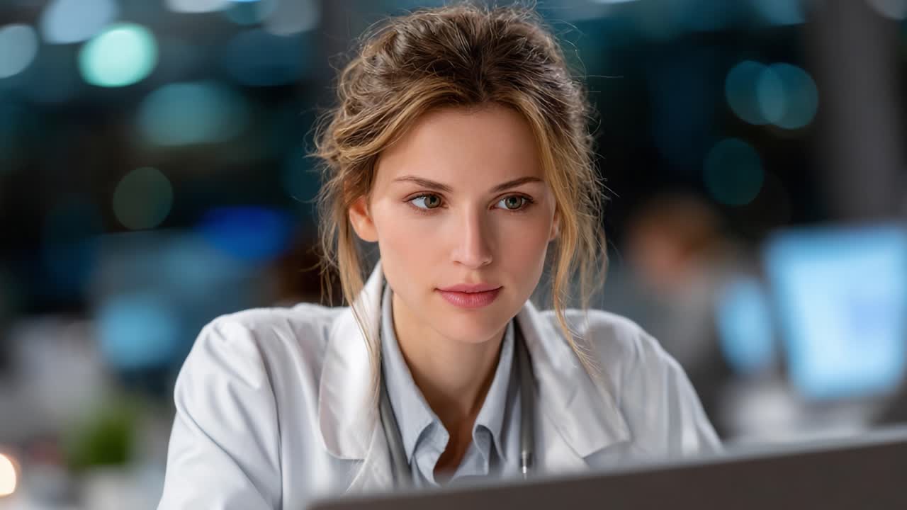 Profesional médico concentrado, inmerso en tareas de investigación y análisis, que demuestra dedicación y habilidad en un entorno de laboratorio moderno con tecnología avanzada