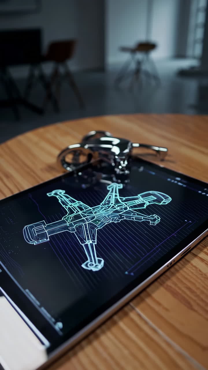 Futuristic Design Concept with a Model Vehicle and Airport Map on a Tablet